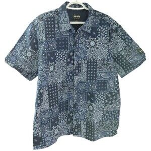 Dogg Supply by Snoop Dogg Short Sleeve Button Up Blue Bandana Print Size Large